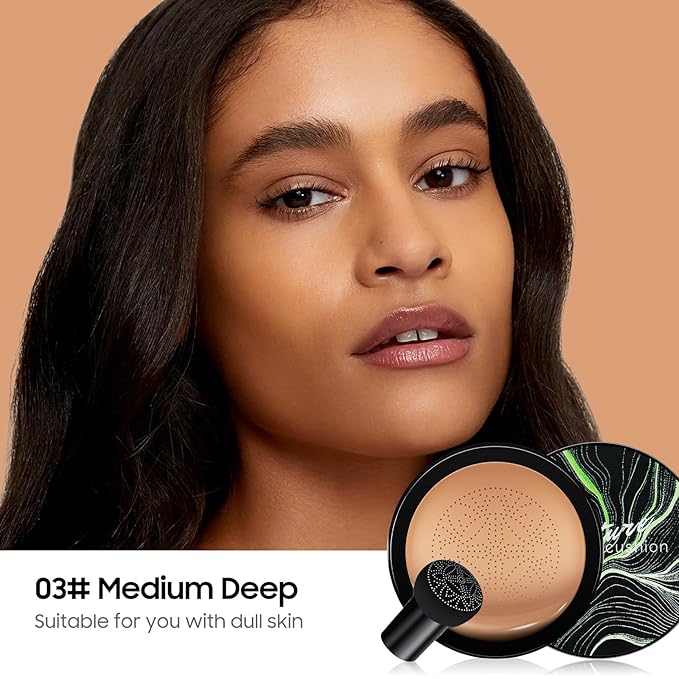 Air Cushion CC Cream Mushroom Head Foundation - Moisturizing BB Creams Foundation, Long-Lasting Waterproof Matte Concealer for Even Skin Tone (Medium Deep, 1 PCS)-Velvo Beauty