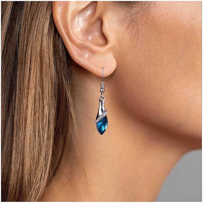 Bohemia Sapphire Drop Earrings Blue Crystal Dangle Hook Earrings Long Cz Blue Rhinestone Earrings Bridal Sapphire Earrings Jewelry for Women Gifts-Velvo Beauty