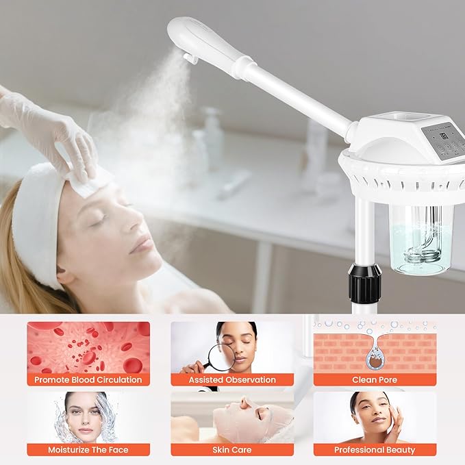 Professional Facial Steamer, Esthetician Steamer on Wheels, Stand Face Steamer for Facial Deep Cleaning, Steamer for Facial for Personal Care or Spa, Moisturizing and Hydrating-Velvo Beauty