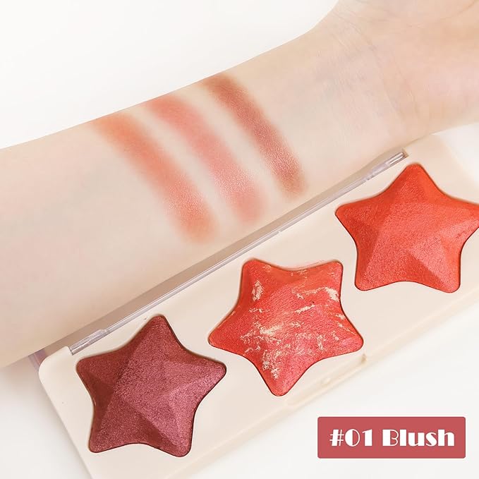 Boobeen 3 Colors Baked Shimmer Highlight & Blush Palette, Powder Palette Facial Bronzers Illuminator Makeup Palette, Lightweight Highlighter Blusher Contour for Cheeks, Lasting Natural Glowing-Velvo Beauty