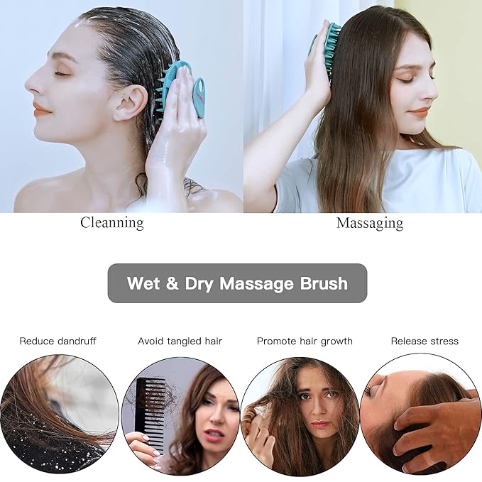 Scalp Massager Shampoo Brush, Wet & Dry Manual Scalp Care Head Scrubber Hair Washing, Soft Silicone Bristles, for Hair Growth, Dandruff Removal, Comfortable for All Hair Types (Dark Green+Gray)-Velvo Beauty