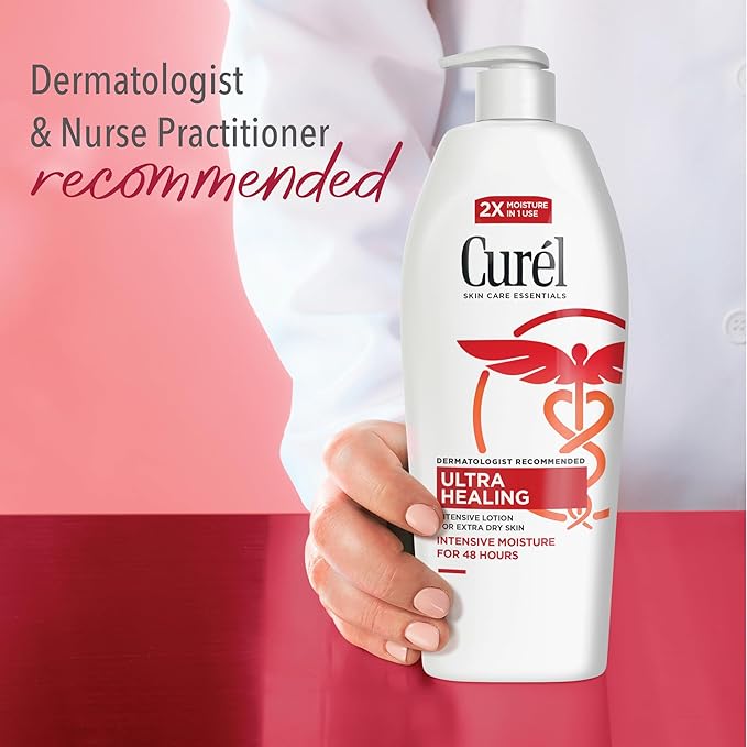 Curel Ultra Healing Intensive Fragrance-Free Lotion For Extra-Dry Skin, Dermatologist Recommended, Ideal for Sensitive Skin, Cruelty Free, Paraben Free, 13 Oz, Pack of 3-Velvo Beauty