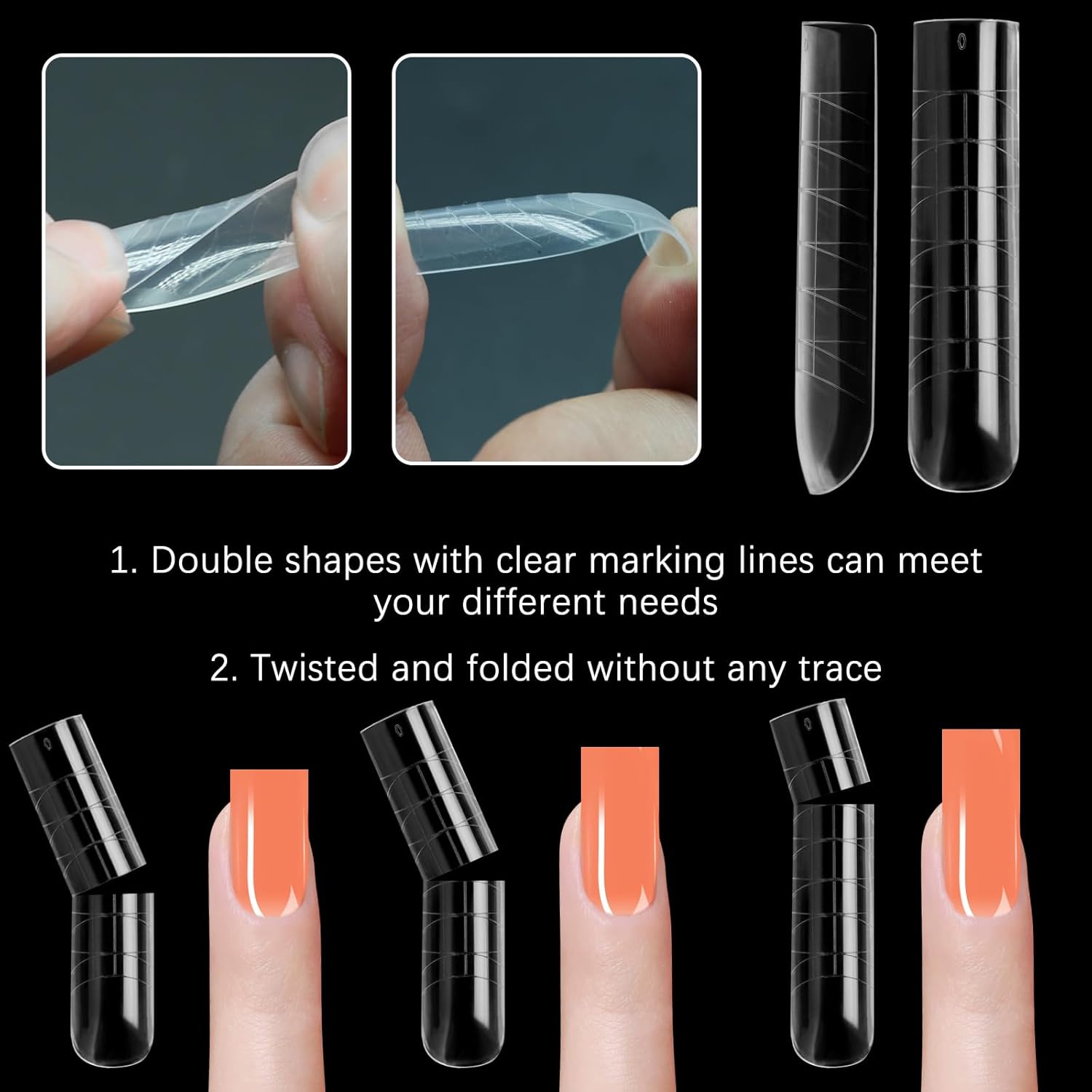 120 Pcs Poly Extension Gel Dual Nail Forms - Long U-Shaped Thickened Coffin Nail Molds for Gel Manicure & Salon DIY at Home-Velvo Beauty