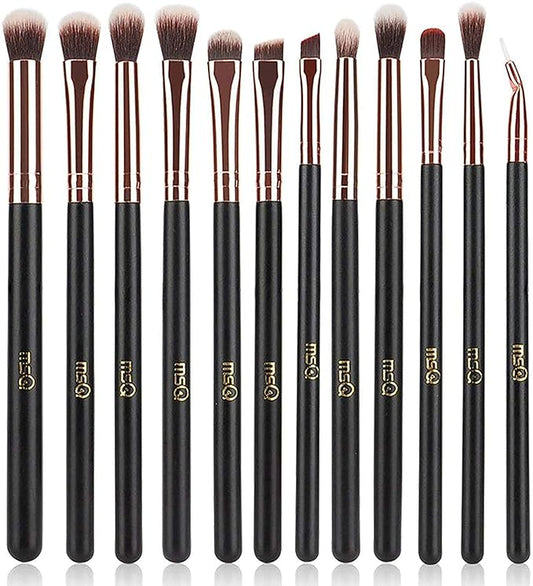MSQ Eye Makeup Brushes 12pcs Rose Gold Eyeshadow Makeup Brushes Set with Soft Synthetic Hairs & Real Wood Handle for Eyeshadow, Eyebrow, Eyeliner, Blending(without bag)-Velvo Beauty