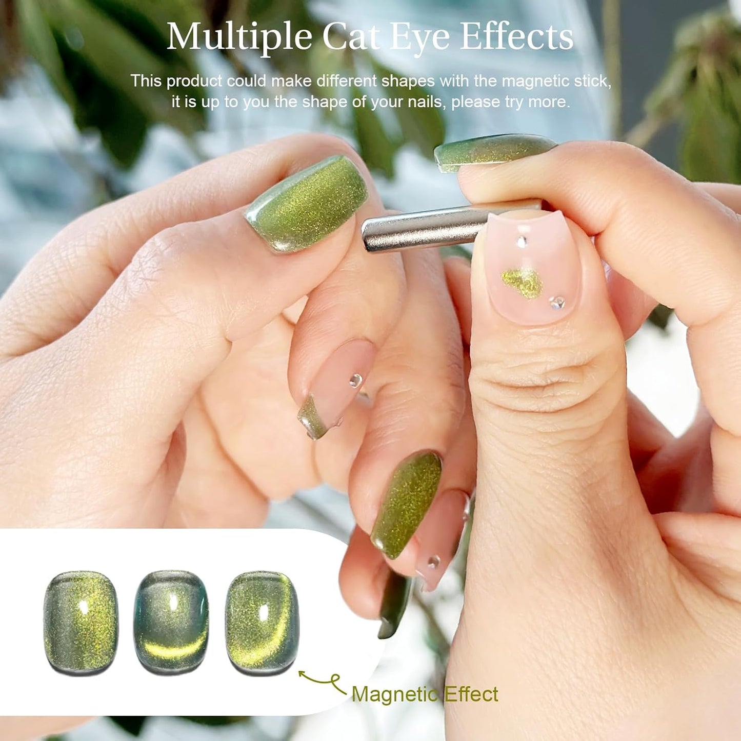 Cat Eye Gel Nail Polish with Magnet Stick, 15ml Glitter Holographic Nail Polish, Magnetic Effect Gel for Home DIY Manicure Gift, Jelly Green-Velvo Beauty