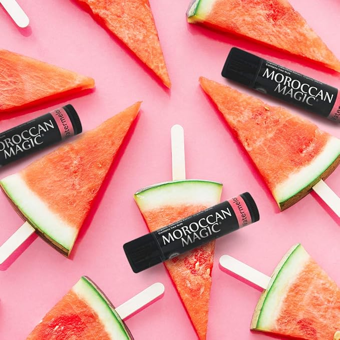 Moroccan Magic Organic Watermelon Lip Balm 3 Pack | Ultra-Hydrating Argan & Essential Oil Lip Moisturizer + Vitamin E | Natural Chapstick for Dry Lips | Smooth, Non-Toxic | Organic Lip Balm-Velvo Beauty