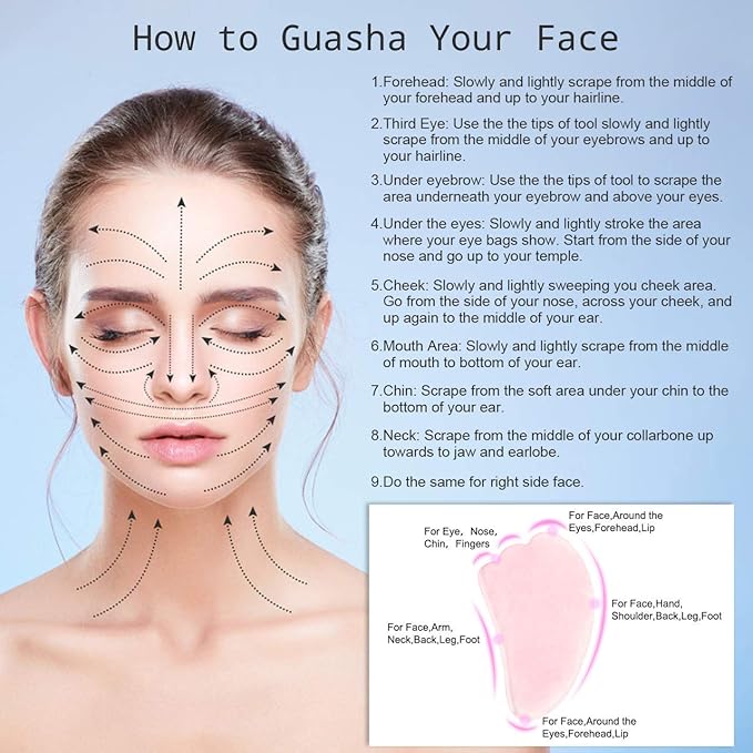 Jovivi Natural Rose Quartz Stone Gua Sha Scraping Massage Tool, Wing-shape Healing Crystal Guasha Board Facial Massager Traditional Scraper Tool-Velvo Beauty