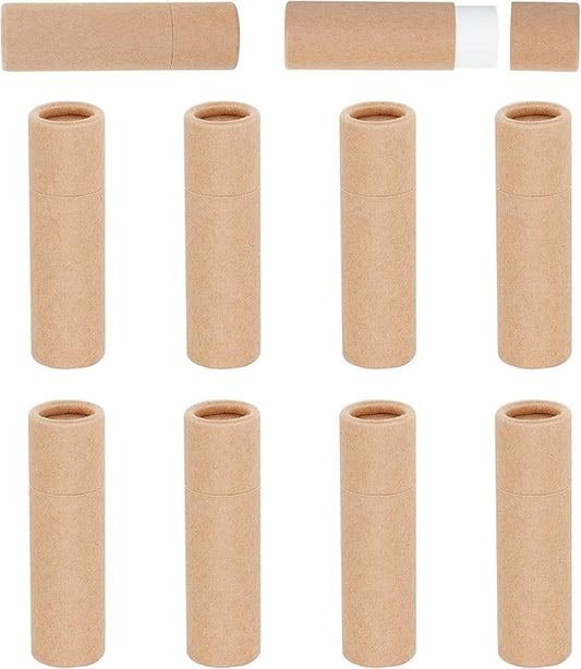 NICENEEDED 10 PCS Paperboard Lip Balm Tubes Set, Refillable Paper Lipstick Tube, Round Cardboard Empty Lip Gloss Container for DIY Lip Gloss Balm and Chapsticks-Velvo Beauty