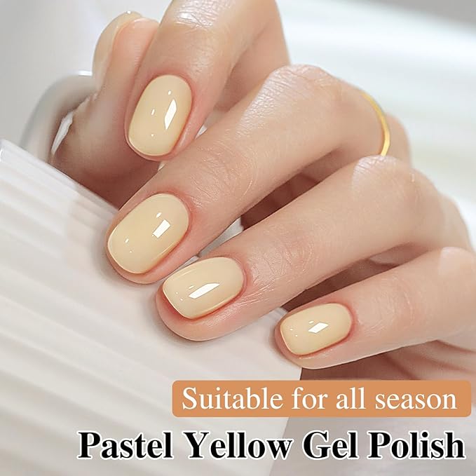 Double Rhythm 0.50 OZ Translucent Gel Polish Same Color Same Bottle Sheer Pastel Neutral Natural Milky 15 ML Jelly UV Nail Art DIY at Home (Yellow-A1625)-Velvo Beauty