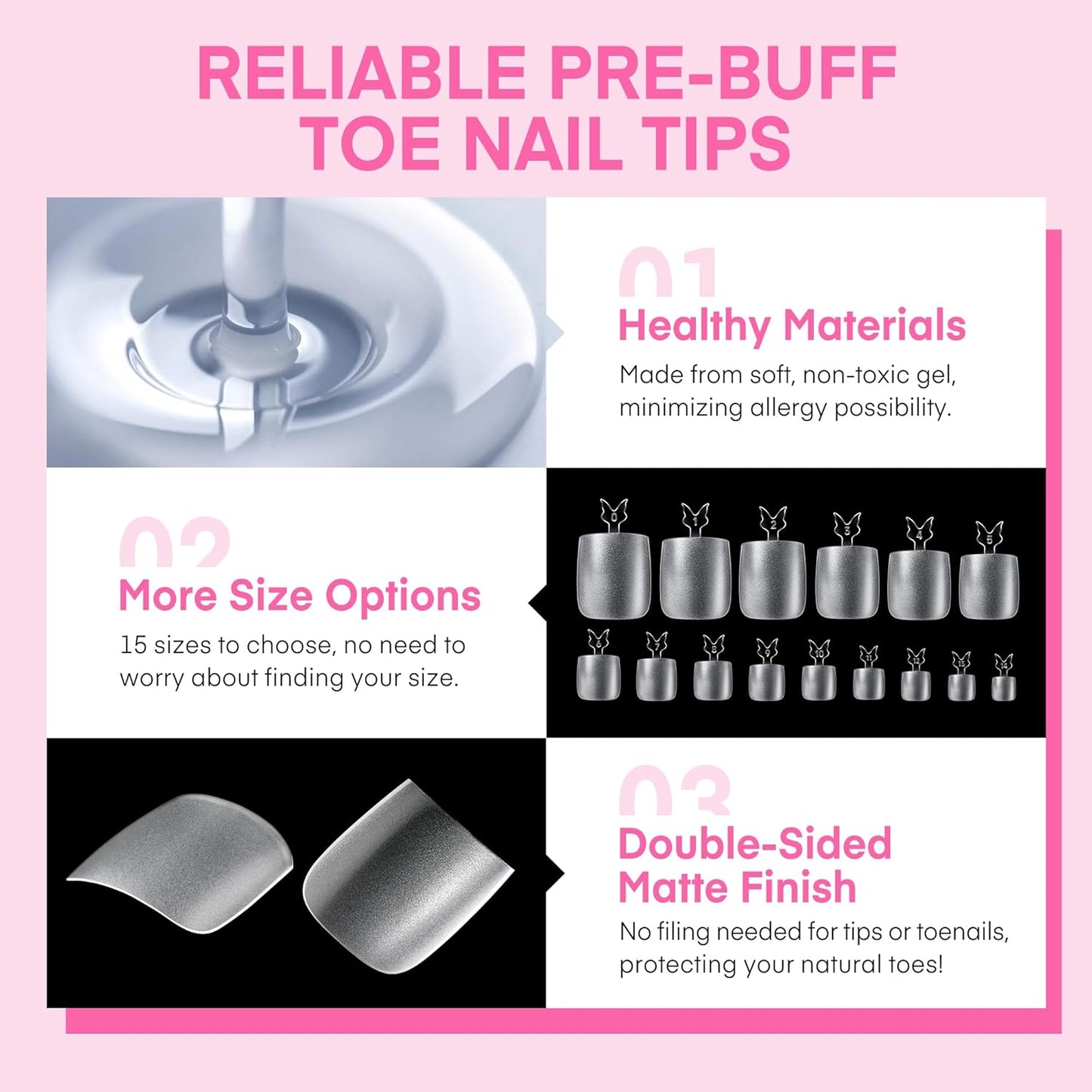 UNA GELLA Square Toe Nail Tips For Big Toe, 504Pcs 15Sizes Soft Gel Full Cover Toe Nail Tip Pre-buff Fake Acrylic Toe Nail Press Ons Soak Off Pedicure For Nail Extensions Home DIY Nail Salon-Velvo Beauty
