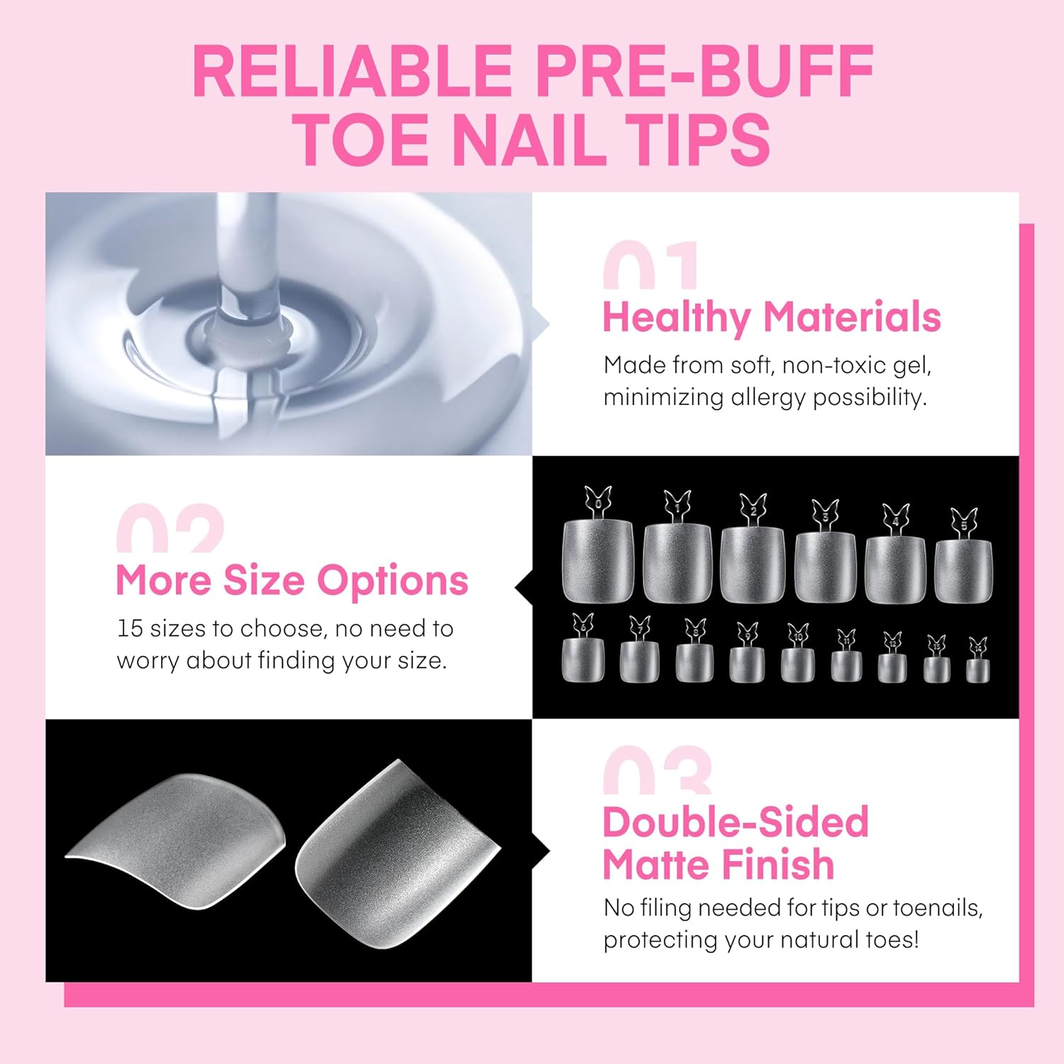 UNA GELLA Square Toe Nail Tips For Big Toe, 504Pcs 15Sizes Soft Gel Full Cover Toe Nail Tip Pre-buff Fake Acrylic Toe Nail Press Ons Soak Off Pedicure For Nail Extensions Home DIY Nail Salon-Velvo Beauty