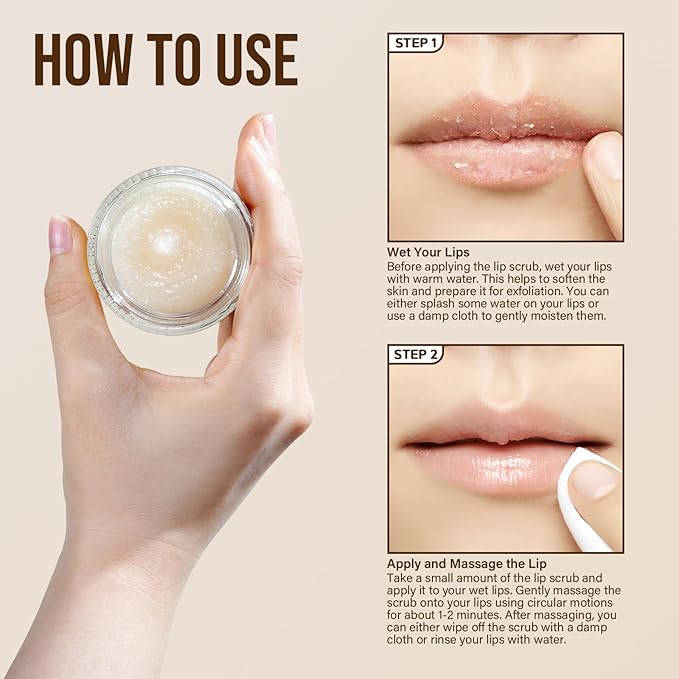 Nourishing Lip Scrub - Infused with Coconut Oil, Olive Fruit Oil, and Jojoba Seed Oil, 1.05oz - Exfoliate, Hydrate, and Glow for Chapped Dry, Dark Lips-Velvo Beauty