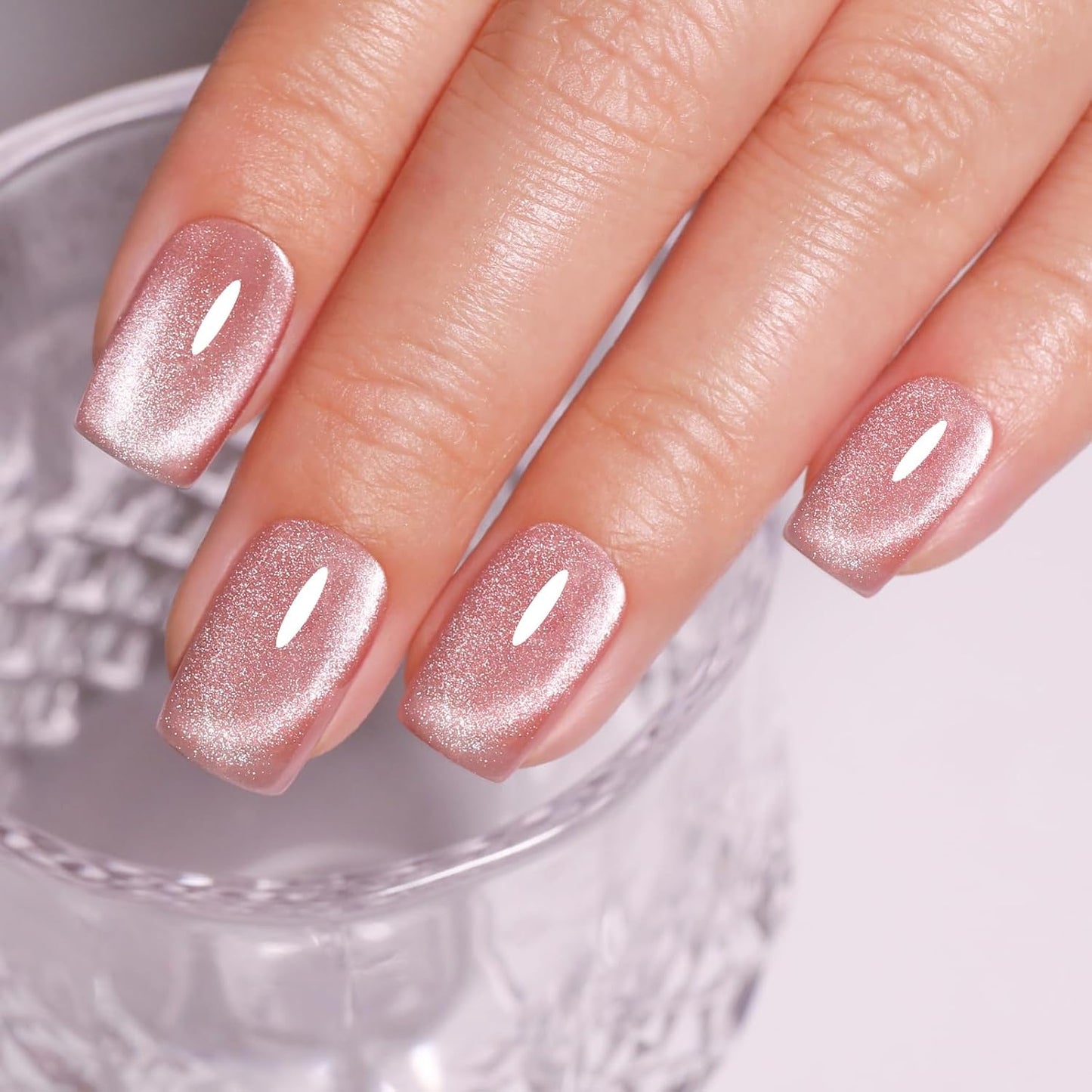 Imtiti Cat Eye Gel Nail Polish, Light Nude Pink Holographic Magnetic Crystal Nail Gel Polish With Magnet Glittery Galaxy Spring Summer Kit Soak Off UV Led 10ML-Velvo Beauty