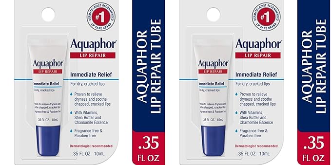 Aquaphor Lip Repair Ointment - Long-lasting Moisture to Soothe Dry Chapped Lips - .35 fl. oz. Tube (Pack of 2)-Velvo Beauty