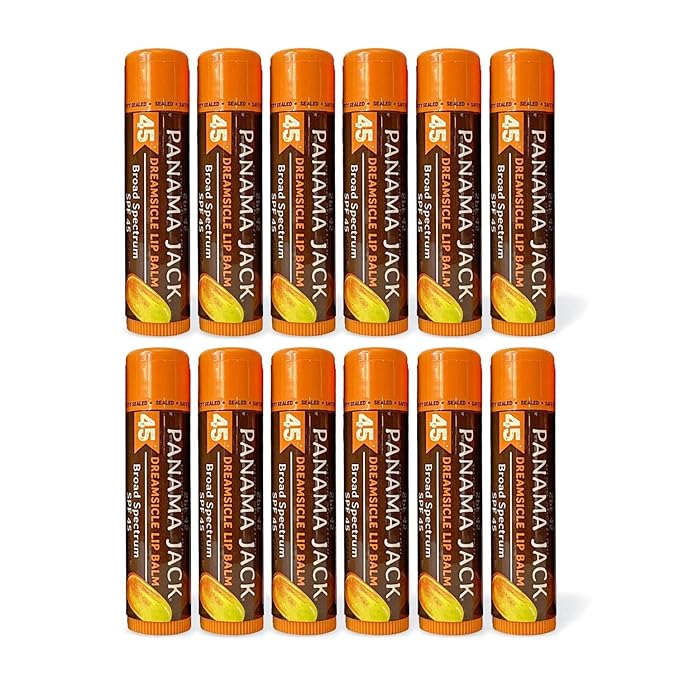Panama Jack Sunscreen Lip Balm - SPF 45, Broad Spectrum UVA-UVB Sunscreen Protection, Prevents & Soothes Dry, Chapped Lips, Dreamsicle, 12-pack-Velvo Beauty