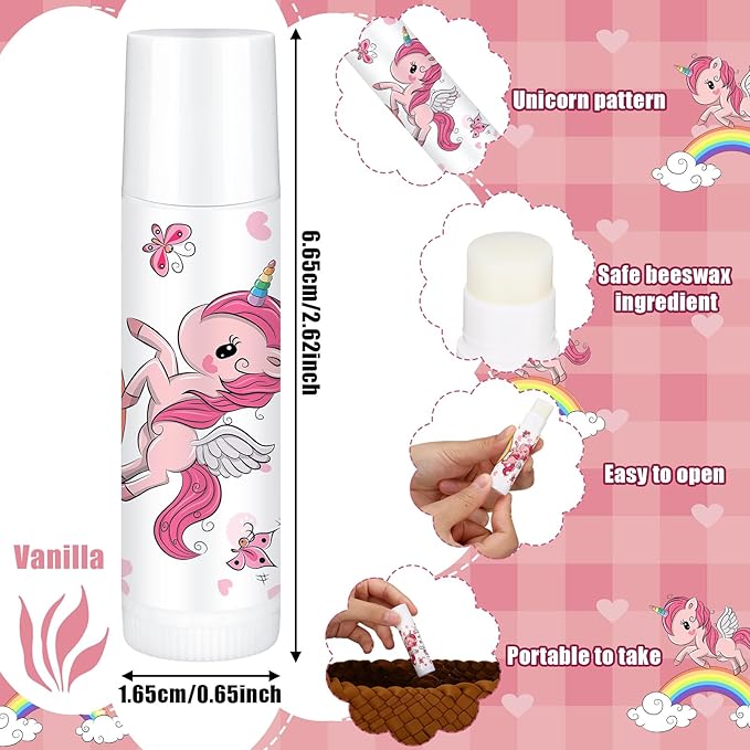 Loopeer 50 Pcs Lip Balm Gift Set Baby Shower Party Favors Natural Ingredients Beeswax lipsticks Gender Reveal Favors Gift Chapped Lips Care Products for Baby Kids Men Women and Children (Unicorn)-Velvo Beauty