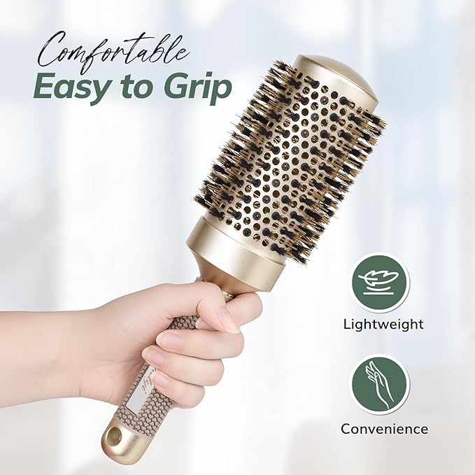 Round Brush for Blow Drying, Nano Thermal Ceramic & Ionic Tech Hair Brush with Boar Bristles, Professional Barrel Brush for Styling,Curling and Straightening by Sndyi (3.3 Inch, 2.1 Inch)-Velvo Beauty
