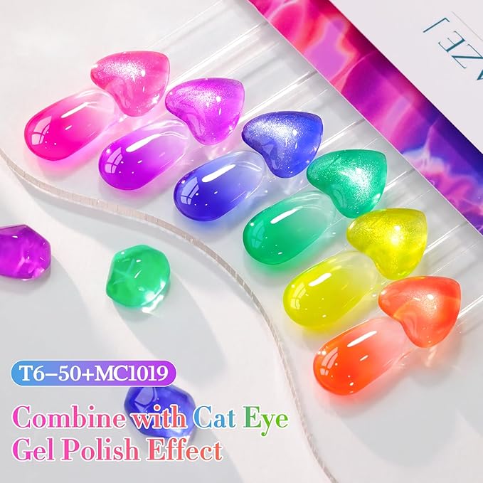 Double Rhythm 6 Pcs 15 ML Gel Polish Set Same Color Same Bottle Soak Off Jelly Neon Gel Polish Kit Nail Art Manicure Salon DIY at Home (Pink Purple Blue Green Yellow Green-T6-50)-Velvo Beauty
