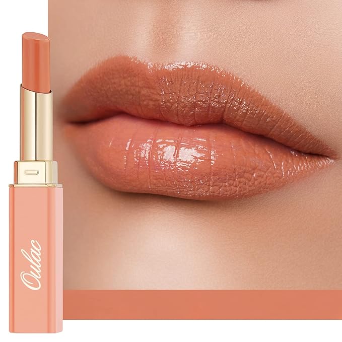 Oulac Orange Nude Shine Lipstick - Peach Moisturizing Lip Stick Glossy Tinted Lip Balm, Sheer Shine Juicy Finish, Lightweight and Hydrating Formula for Dry Lip Care, Vegan 2.2g/0.07oz (05)-Velvo Beauty