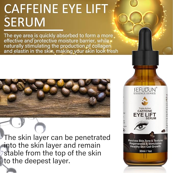 Caffeine Eye Serum, Eye Lift Serum with Vitamin C, Hyaluronic Acid, Collagen - Reduces Puffiness, Dark Circles, Under Eye Bags 1 oz / 30 ml-Velvo Beauty