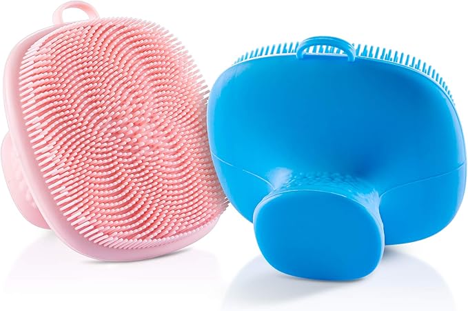 VWMYQ 2 Pack Silicone Face Scrubber for Men and Women Facial Cleansing Brush Silicone Face Wash Brush Manual Waterproof Cleansing Skin Care Face Brushes for Cleansing and Exfoliating (Blue_Pink)-Velvo Beauty