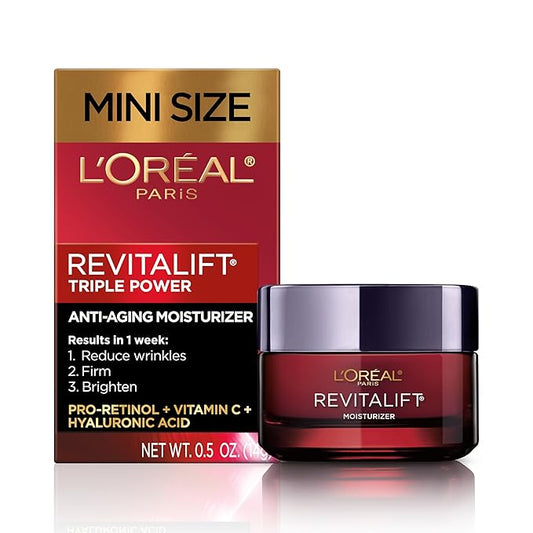 L'Oreal Paris Revitalift Triple Power Anti-Aging Face Moisturizer Travel Size, Pro Retinol, Hyaluronic Acid & Vitamin C, Reduce Wrinkles, Trial 0.5 Oz-Velvo Beauty
