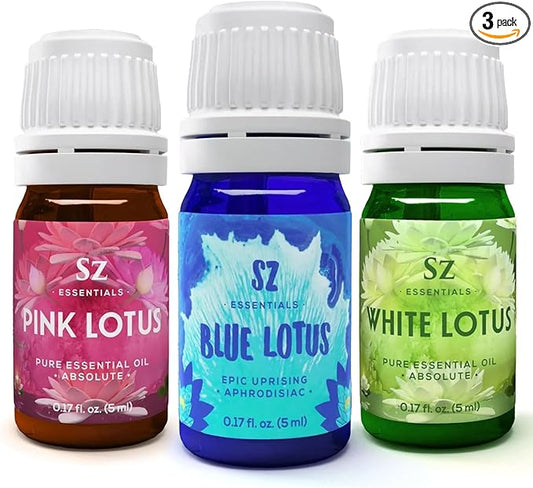 Divine Essential Oils Collection - Blue, Pink, White Lotus - Set of 3 Bottles (0.17 Fl Oz - 5ml Each) - 100% Pure, Natural & Undiluted - Therapeutic Grade & Vegan-Velvo Beauty
