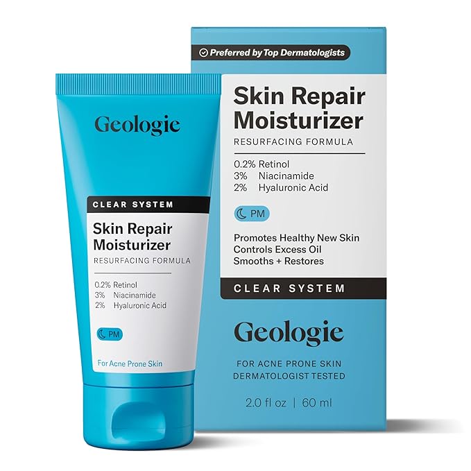 Geologie Skin Repair Moisturizer Face Cream | Clear System Retinol Resurfacing Formula | For Blemish Prone Skin with Niacinamide & Hyaluronic Acid | 60 ML-Velvo Beauty