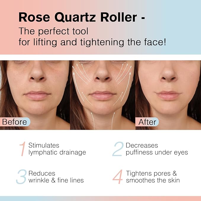 Raffaello Jade Roller - Natural Pink Facial Roller, Redness Reducing Massager for Face, Eyes, Neck - Rose Quartz-Velvo Beauty