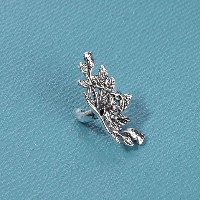 Boho Leaf Earcuff Earrings Silver Leaves Ear Cuffs Tiny No Piercing Earrings Helix Cartilage Cuff Earrings Simple Ear Crawler Earrings Jewelry for Women and Girls-Velvo Beauty