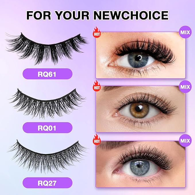 Wispy False Eyelashes Kit With Bond, Seal and Tweezer, 7 Pairs Natural Look Fake Cat Eye Lashes Strips Thin Band Extensions Waterproof Easy Eyelashes for Beginners RQ7Variety Mix-Velvo Beauty