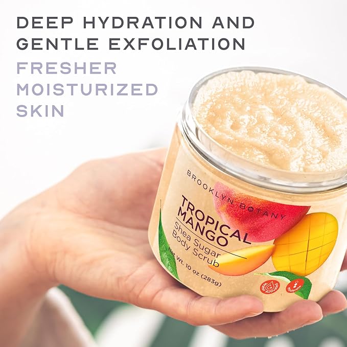 Brooklyn Botany Tropical Mango Shea Sugar Scrub for Body 10 oz – Deeply Hydrating and Gently Exfoliating Body Scrub for Women and Men - Made with Jojoba Beads-Velvo Beauty