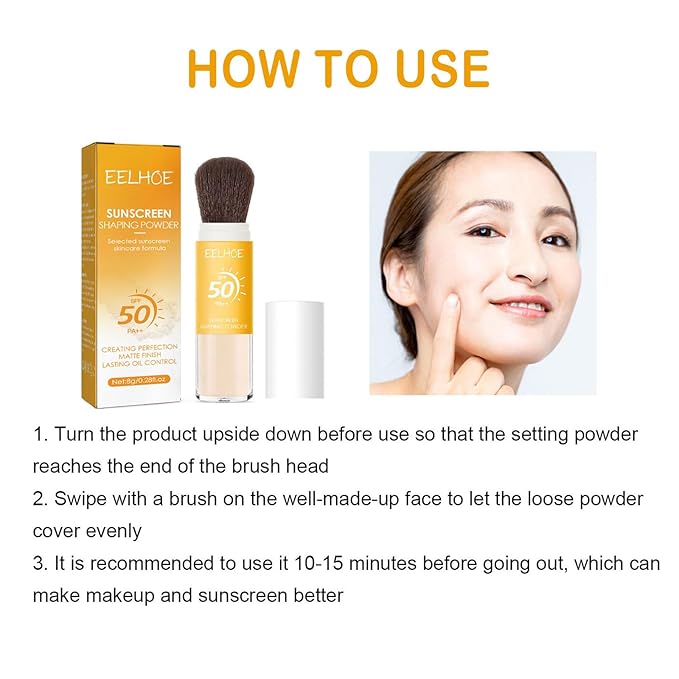 Mineral Sunscreen Setting Powder, Natural Translucent Mineral Brush Powder, SPF 50 PA++, Matte Makeup Setting Powder Long Lasting Oil Control Lightweight Breathable Face Powder for All Skin-Velvo Beauty