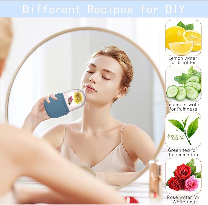 XHJRI Ice Face Roller Massager,Ice Cube Roller for Face, Eyes and Neck Naturally Conditioning and Skin Care,De-Puff Eye Bags,Reduce Migraine Pain,Reusable Massage Silicone Ice Mold (Blue)-Velvo Beauty