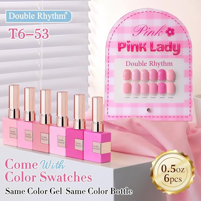 Double Rhythm 6 Pcs 15 ML Gel Polish Set Same Color Same Bottle Soak Off Gel Polish Kit Nail Art Manicure Salon DIY at Home for Women (Neutral Skin Pink Nude Beige -T6-53)-Velvo Beauty