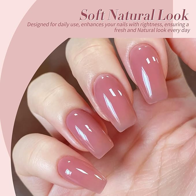 Born Pretty Milky White Jelly Nude Pink Gel Nail Polish Translucent Natural Sheer Pink Soak Off U v Light Cure Gel Polish Kit for Salon and Nail Art DIY at Home 6Colors-Velvo Beauty