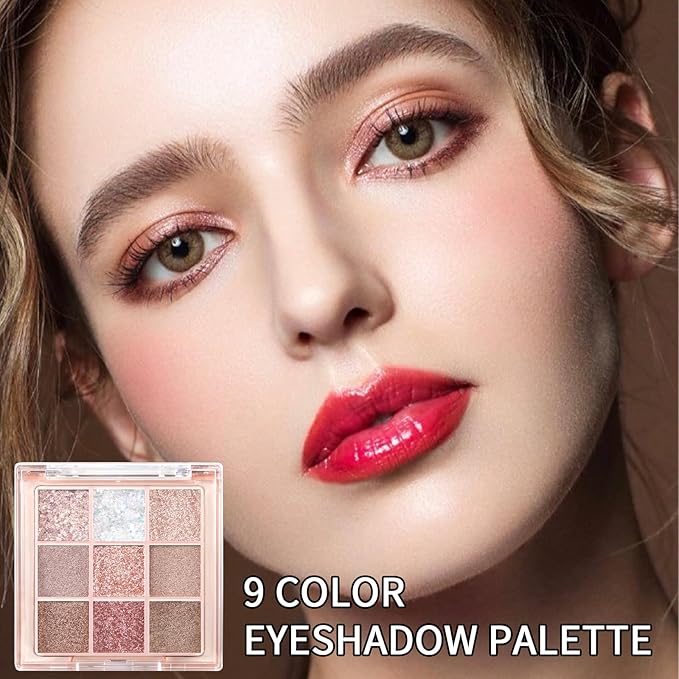 Erinde 9 Colors Eyeshadow Palette, Matte Shimmer Glitter Eye Shadow Palette Makeup, Highly Pigmented Long Lasting Waterproof, Natural Neutral Nude Eyeshadow Makeup Pallet, Diamond Snowflake-Velvo Beauty