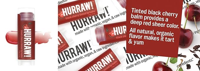 Hurraw! Black Cherry Tinted Lip Balm, 5 Pack: (Sheer Red Tint) Organic, Certified Vegan, Cruelty and Gluten Free. Non-GMO, 100% Natural Ingredients. Bee, Shea, Soy and Palm Free. Made in USA-Velvo Beauty