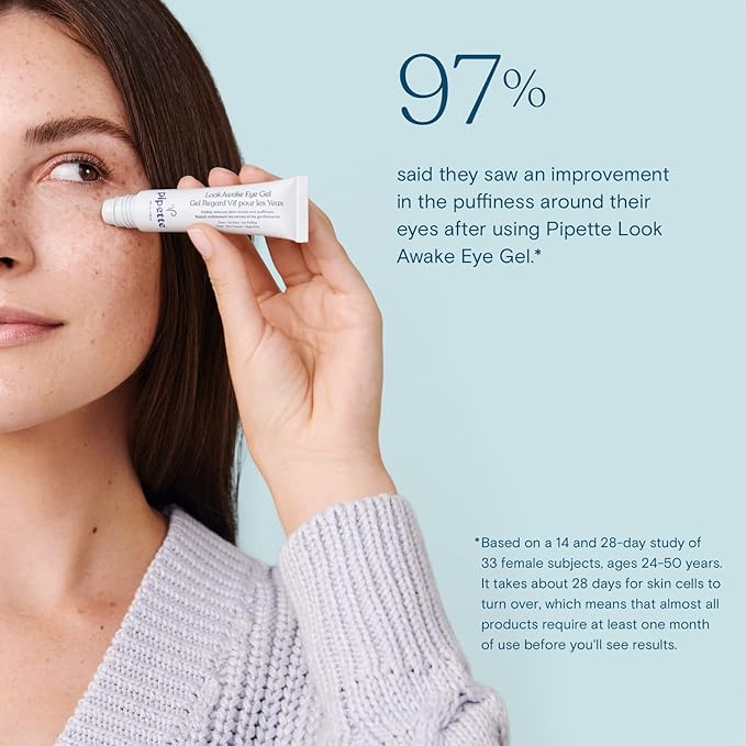 Pipette Look Awake Eye Gel - Eye Roller for Puffiness, Wrinkles, Dark Circles under Eye Treatment for Women, Unique Peptide Formula with Moisturizing Squalane, Hypoallergenic, 0.5 fl oz-Velvo Beauty