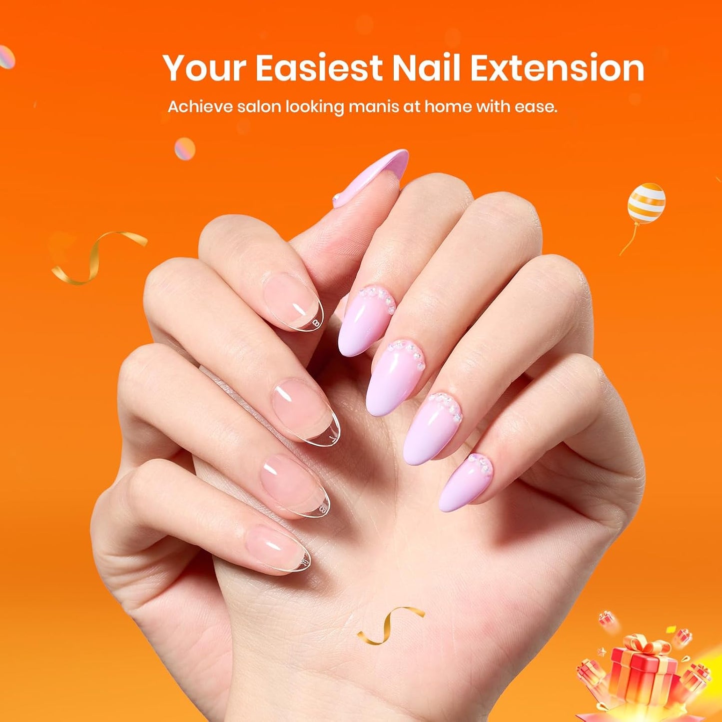 Beetles Gel Nail Kit Short Almond with Nail Dehydrator and Primer, 576Pcs Half Matte Etch-X Gel Nail Tips Solid Nail Glue Mini Nail Lamp Acrylic Nail Tips Easy DIY Nail Extension Set Gift for Women-Velvo Beauty
