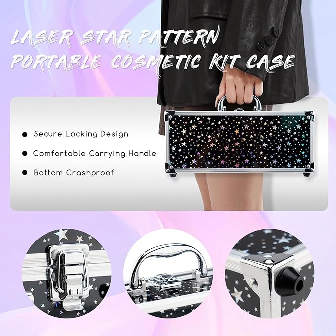 Color Nymph Beginners Makeup Kit With Train Case For Teenagers Girls, Full Starter Cosmetics Set Included 32 Colors Eyeshadow, Glitter Cream, Blush, Highlighter, Lip Gloss and Brush (Black)-Velvo Beauty