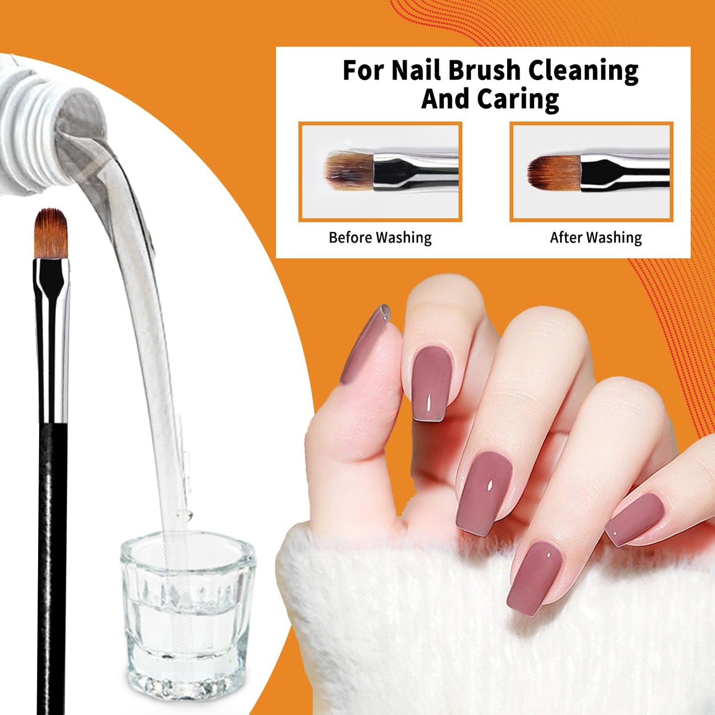 Nail Brush Cleaner & Restorer Nail Brush Clean Solution Quickly Clean Nail Brushes Gel Nail Brush Cleaner Kit with Glass Cup Nail Cleaning pads for DIY Salon at Home 4 Fl.Oz-Velvo Beauty