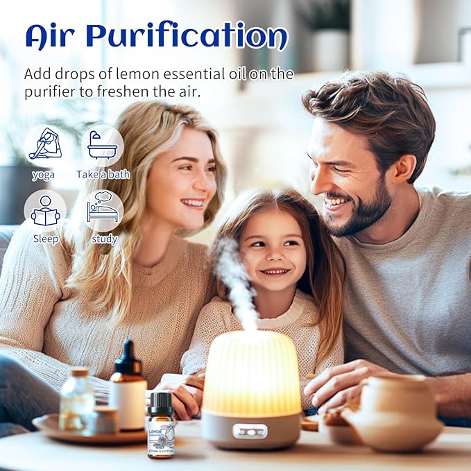 HIQILI Lemon Essential Oil, Household Cleaning, Air Purification, Skin Care, Can be Added to Cleansers, Sprays, Body Lotions Use - 0.33 Fl Oz/10ML-Velvo Beauty