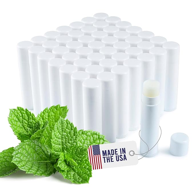 Lip Balm Bulk Unlabeled - Made in USA Bulk Chapstick - Natural Ingredients Vitamin E Shea Butter - Custom Chapstick Bulk For Party & Wedding Favors (50 Count, Peppermint)-Velvo Beauty