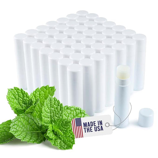 Lip Balm Bulk Unlabeled - Made in USA Bulk Chapstick - Natural Ingredients Vitamin E Shea Butter - Custom Chapstick Bulk For Party & Wedding Favors (50 Count, Peppermint)-Velvo Beauty