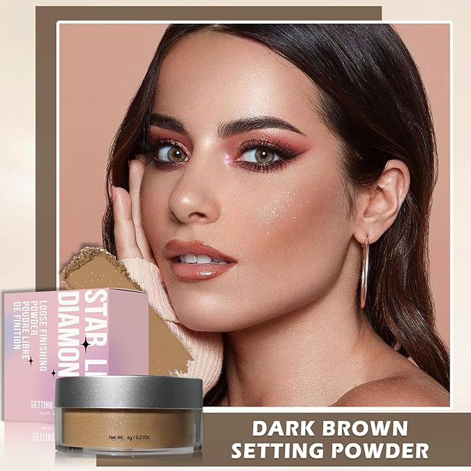 Oil Control Loose Powder Makeup Translucent Setting Powder Shimmer Long Lasting Lightweight Polvo Traslucido Maquillaje Para Mujer Face Powder Makeup - 04 Dark Brown Shimmer-Velvo Beauty