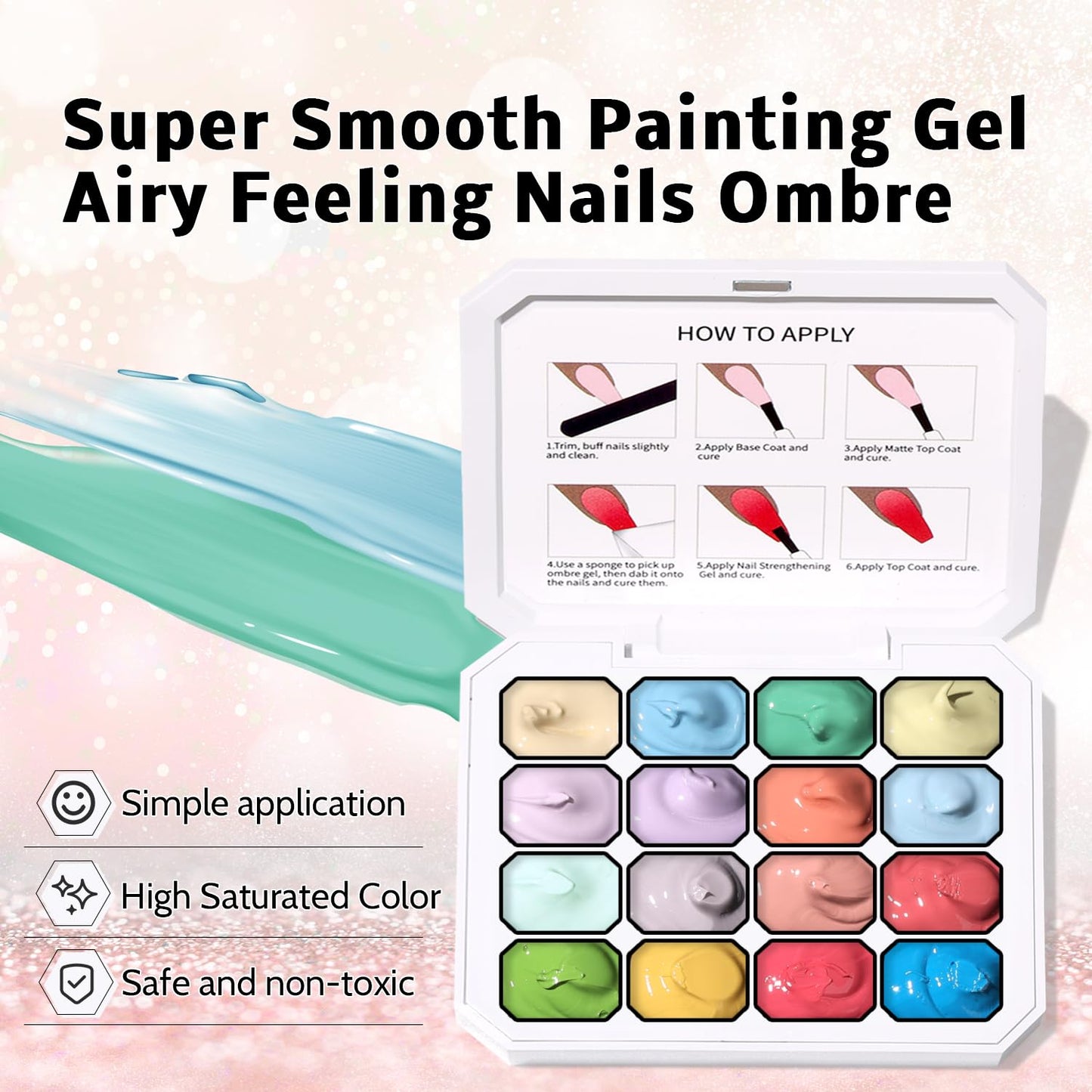 Sponge Pat Paint Nail Gel, Ombre Nails Gradient Gel Nail Blush Blooming Aura Nails Drawing Stripper Floral Painting DIY Nail Art, No Wipe, UV/LED Curing (16 Colors G)-Velvo Beauty