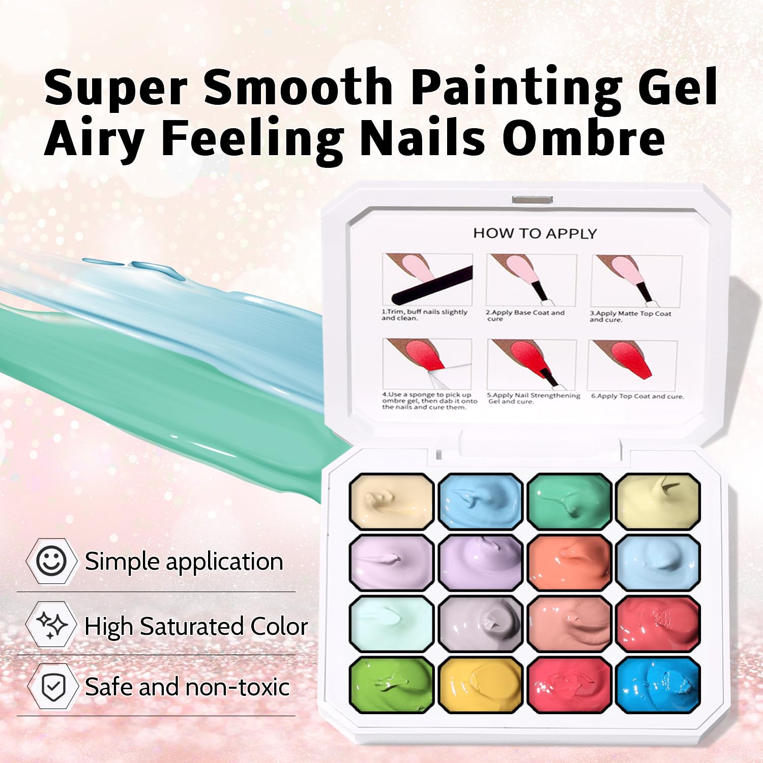 Sponge Pat Paint Nail Gel, Ombre Nails Gradient Gel Nail Blush Blooming Aura Nails Drawing Stripper Floral Painting DIY Nail Art, No Wipe, UV/LED Curing (16 Colors G)-Velvo Beauty