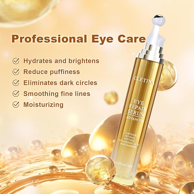 5% Caffeine Eye Serum With Roller For Dark Circles & Puffiness Bags Under Eye Treatment- Caffeine Eye Cream with 360° Massage Ball Roller For Anti Aging Wrinkles Fine Lines - Under eyes treatment-Velvo Beauty