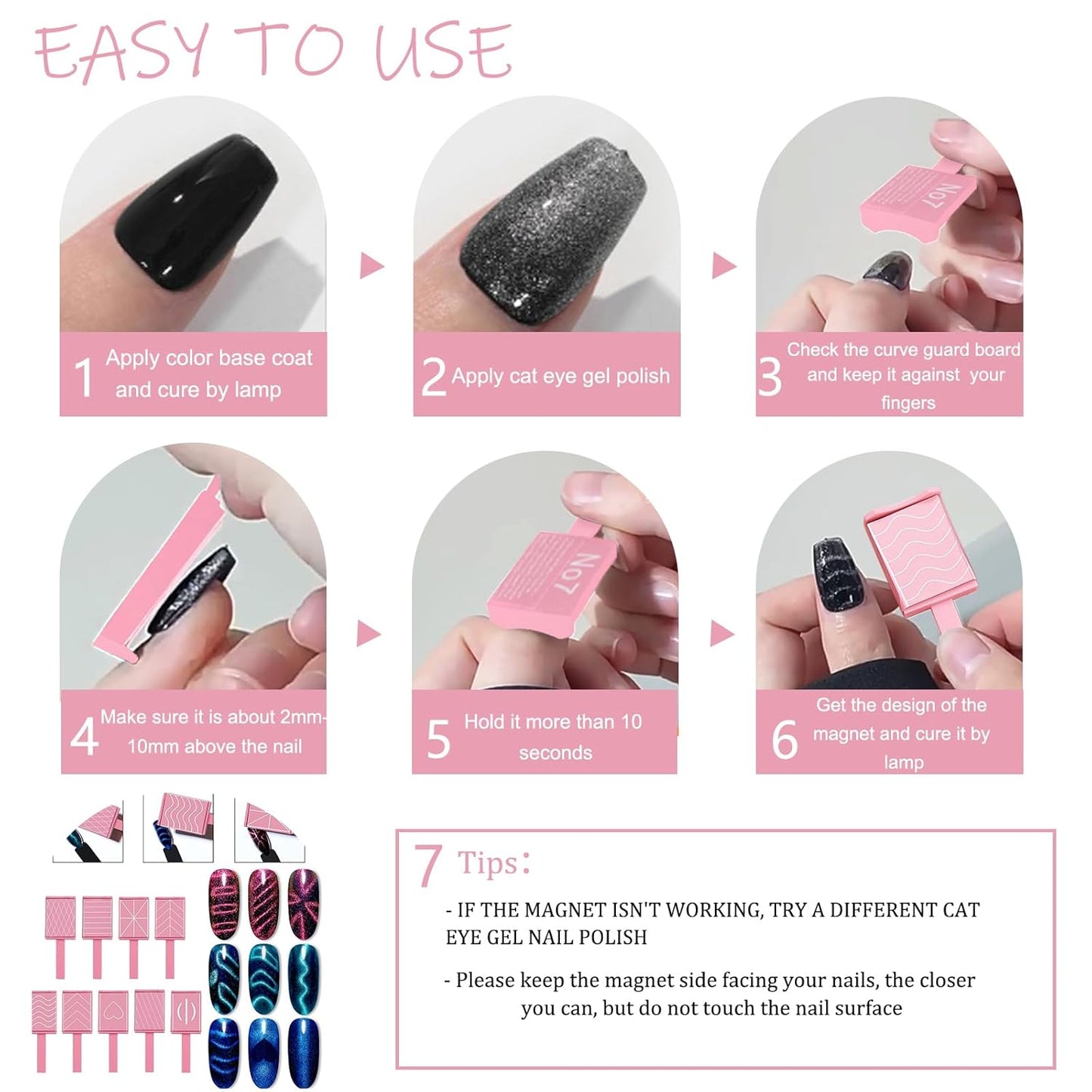 13pcs Pink Cateye Magnet for Nails Double-Ended Hexagon Nail Magnet Stick Flower Cat Eye Magnetic Pen 9 Stripe Nail Magnet Plates for Cat Eye Gel Nail Polish-Velvo Beauty